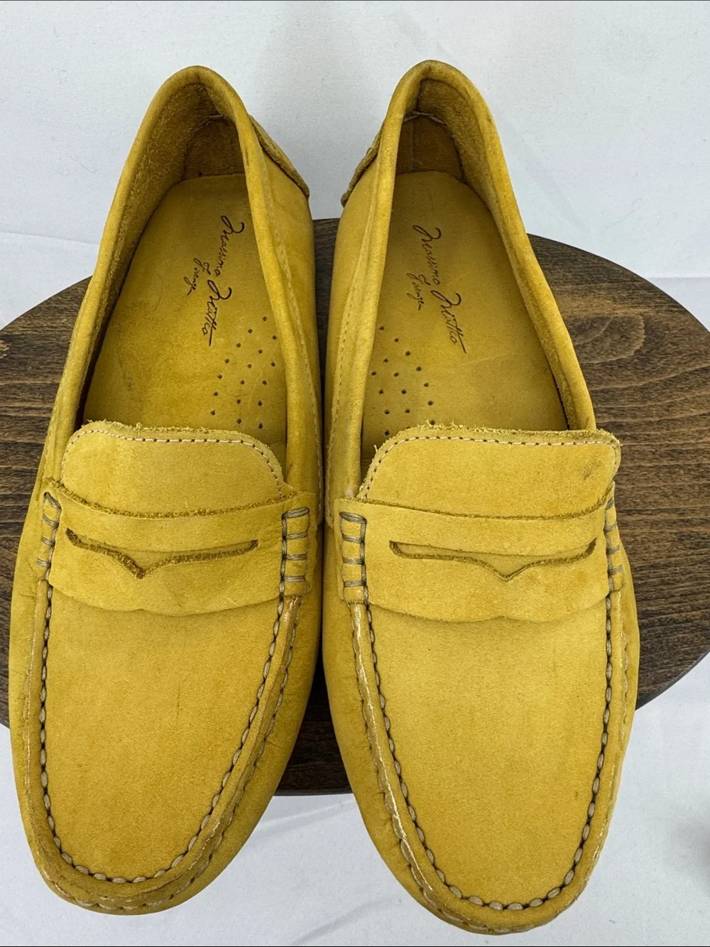 Massimo Matteo Firenze Womens Yellow Leather Driving Mocs Penny Loafers, 7